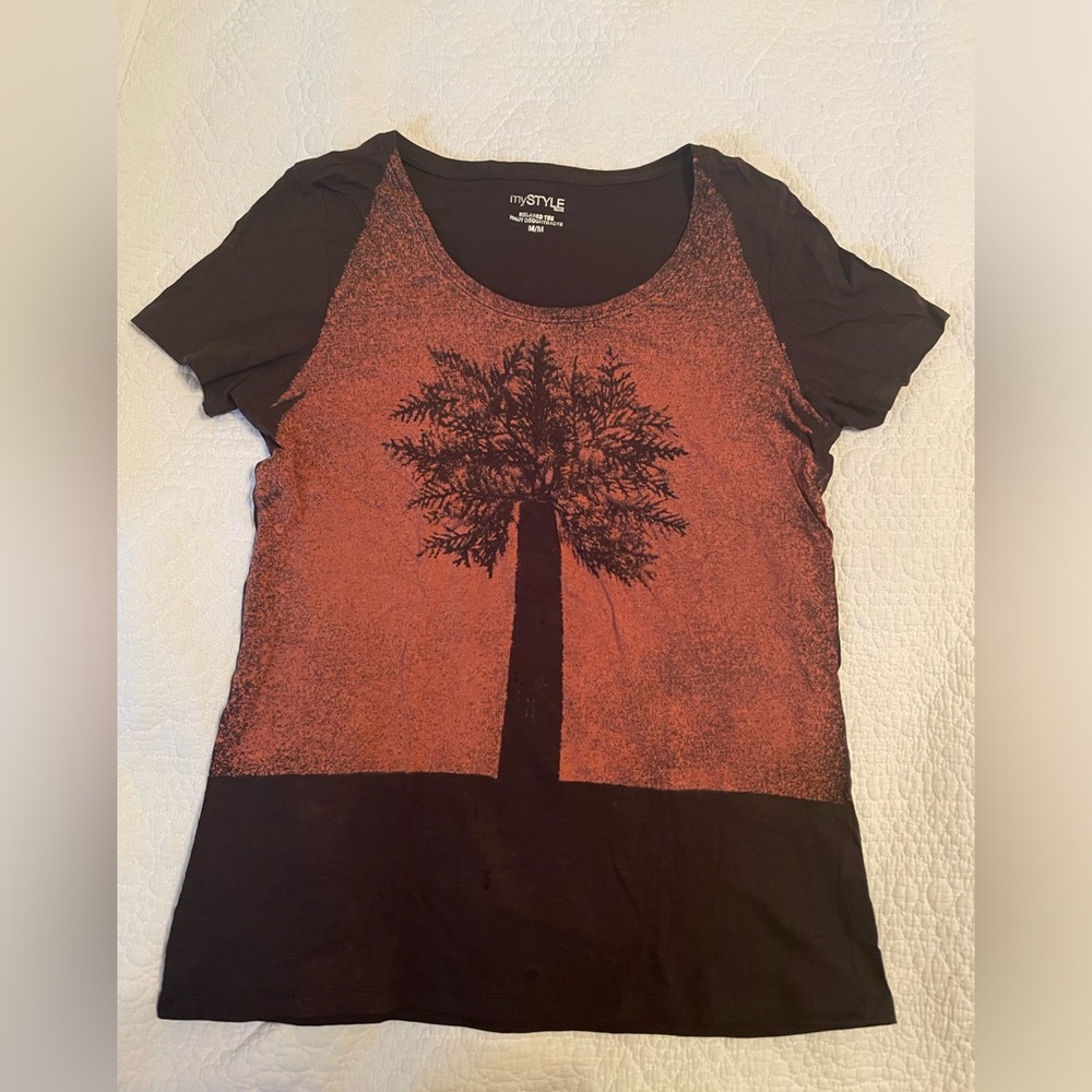 MY STYLE Women's T Shirt Tree Print Size M EUC